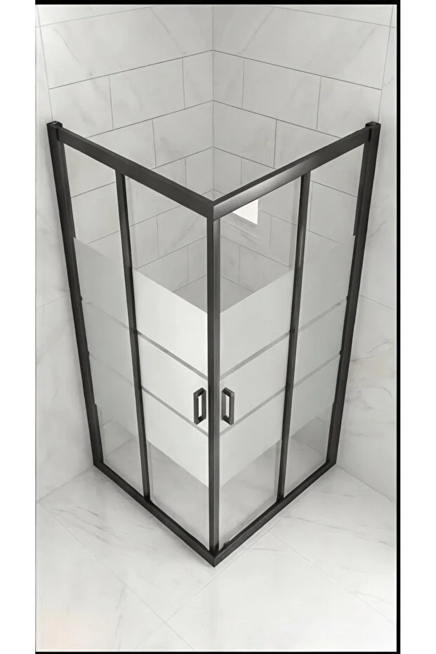 Duşakabin Kare 5mm Siyah Kumlama Box Desen Cam 190 Cm